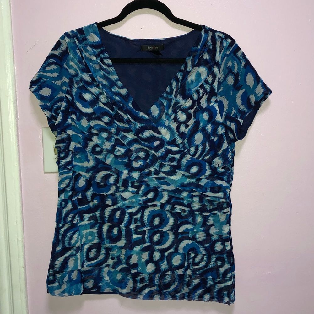 Style and Co. Blue Top with ruffle design